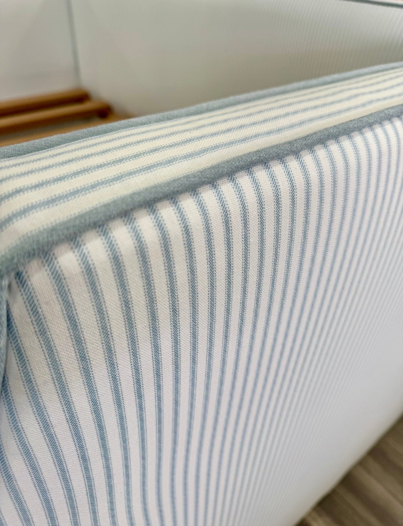 The Addison Twin Trundle Daybed - Ticking Stripe Fabric - Sky Blue Trim