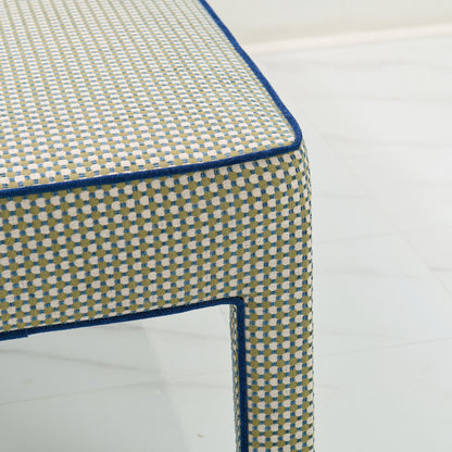 Custom Upholstered Bench in Thibaut Fabric - Navy Trim