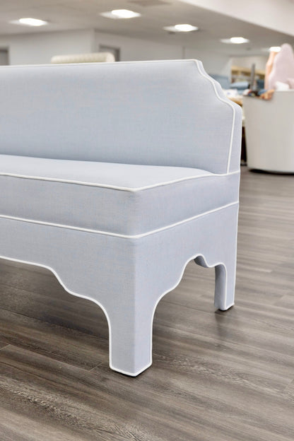 The Helena Banquette – Light Blue Crypton Fabric, White Piping