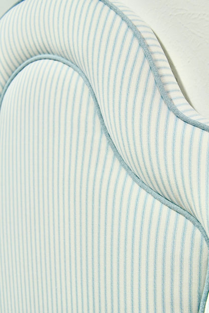 70”H Twin Headboard - Classic Blue Striped Fabric with Sky Blue Trim