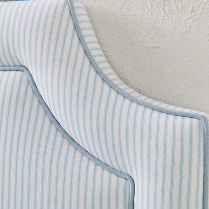 The Martha King Headboard - Classic Blue Stripe Fabric - Sky Blue Trim