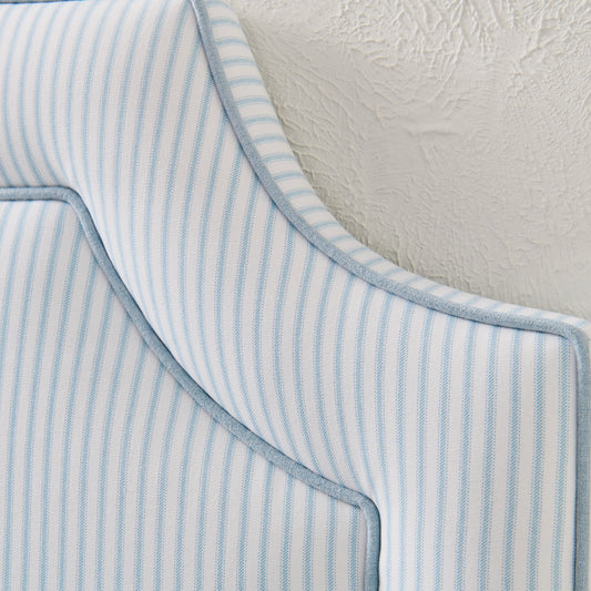 65"H King Headboard in Classic Blue Stripe Fabric - Sky Blue Trim