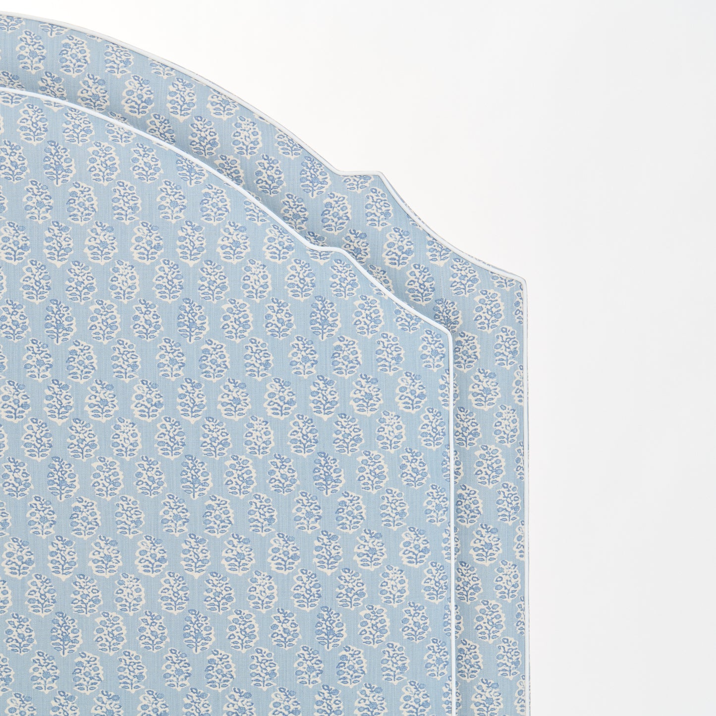 The Grace Queen Bed - Perry Blue Polyester Fabric - White Trim
