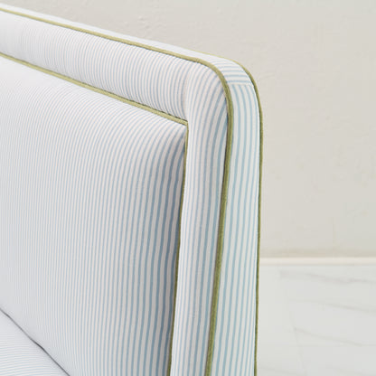 Lorraine Banquette – Perennials Striped Blue Fabric - Green Trim