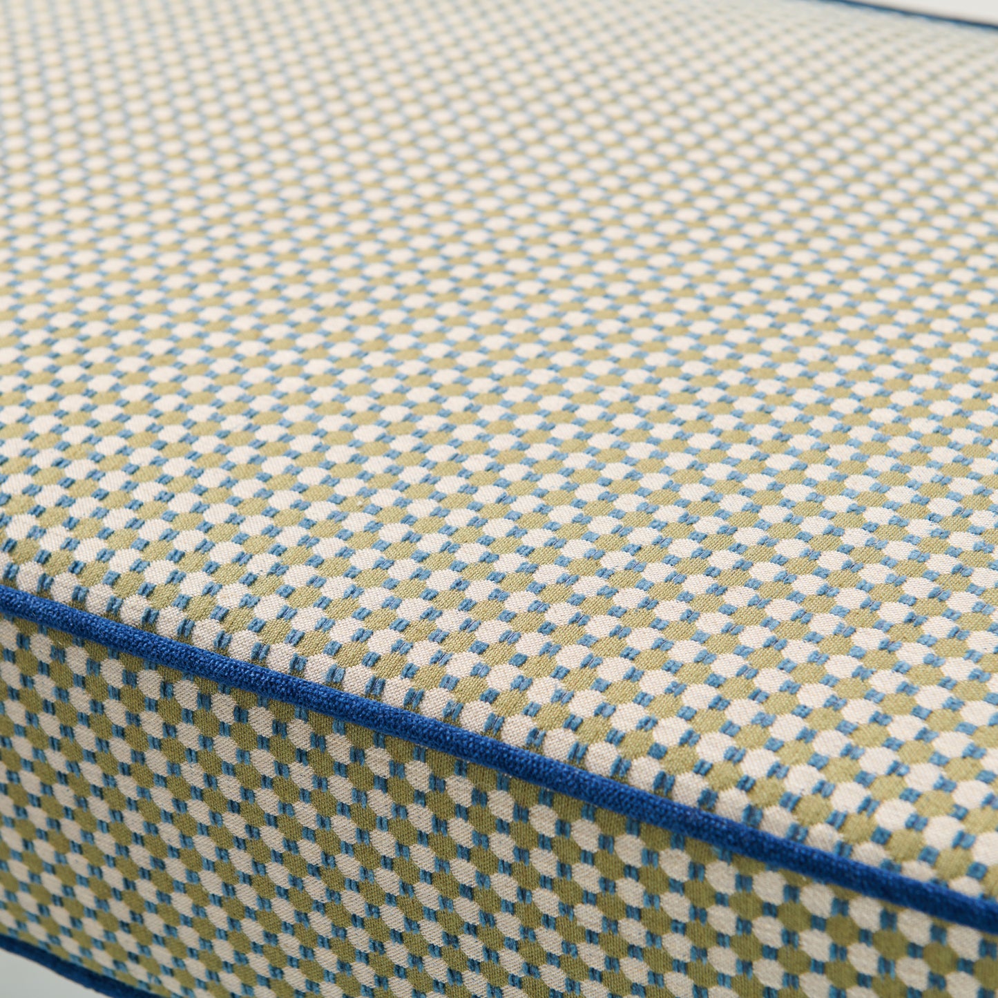 Custom Upholstered Bench in Thibaut Fabric - Navy Trim