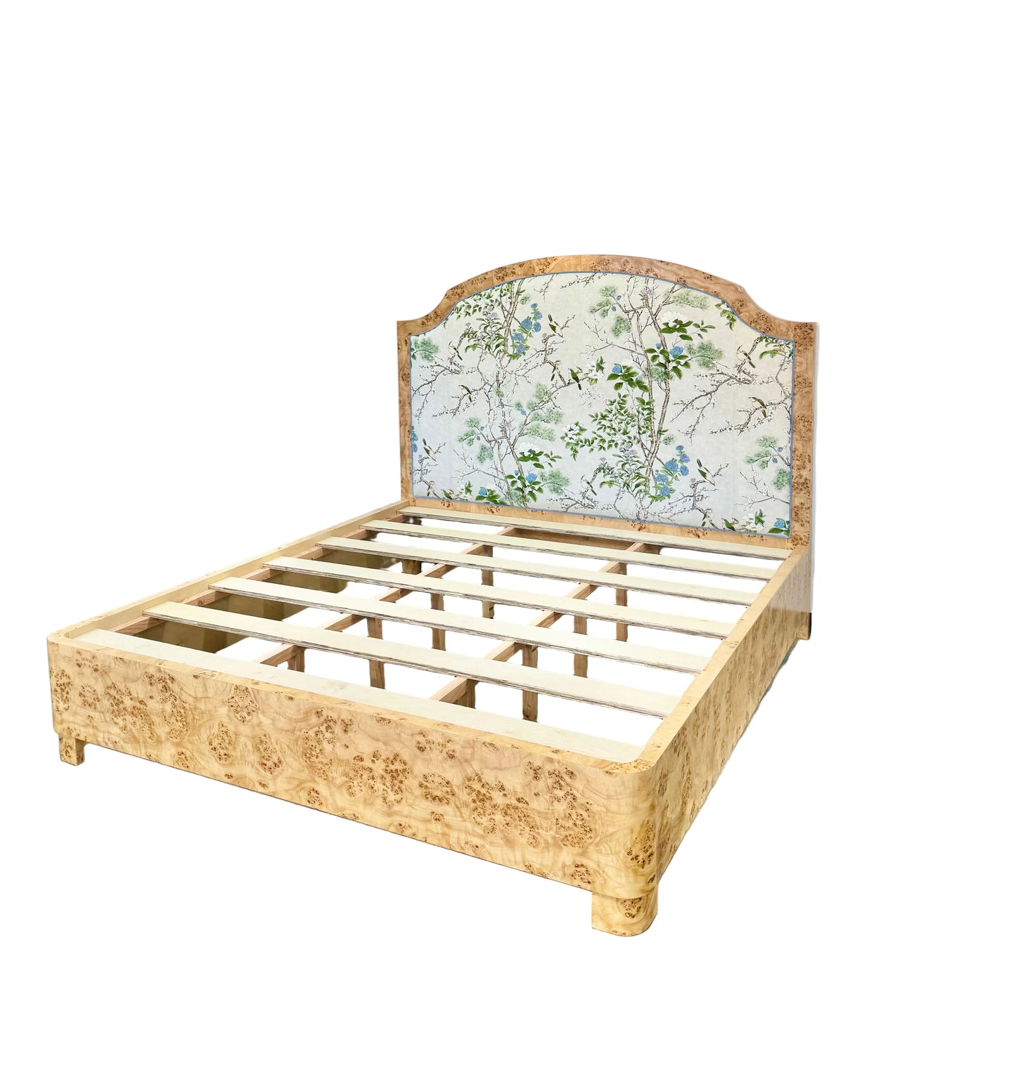 65"H Mappa Burlwood King Bed - Upholstered in Katsura Thibaut Fabric - Blue Trim