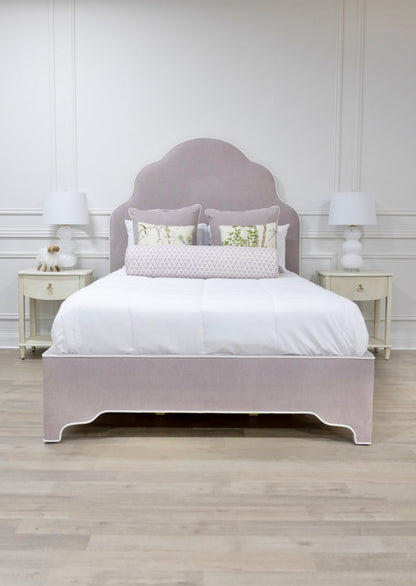 The Rachel Queen Bed - Lilac Woven Fabric - White Trim