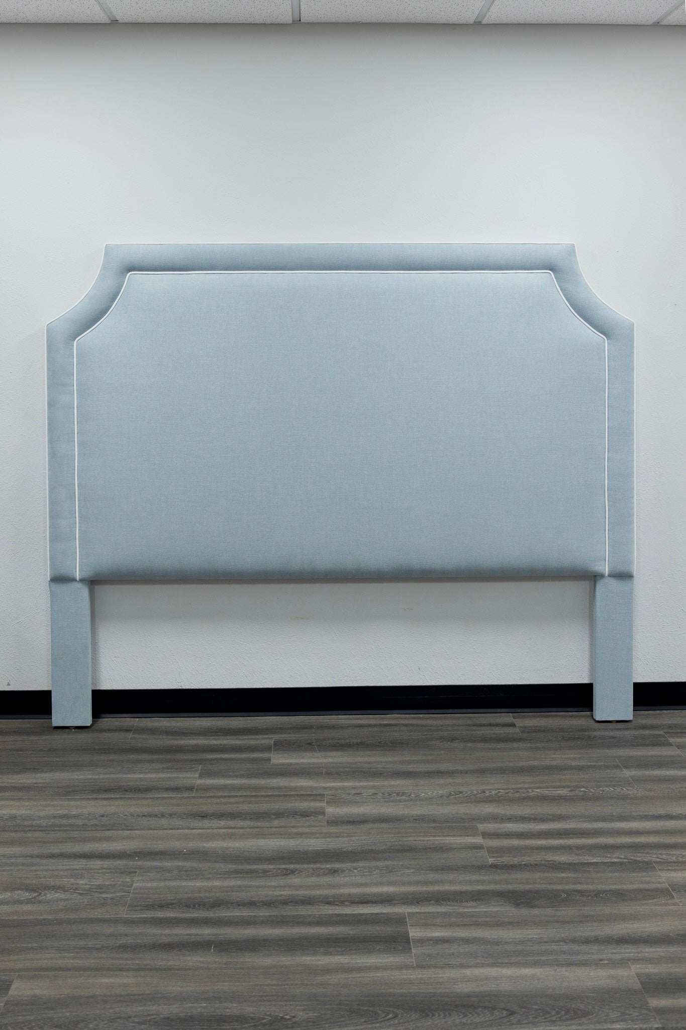The Addison King Headboard - Sky Blue Woven Fabric - White Trim