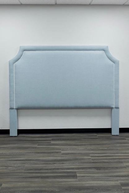 The Addison King Headboard - Sky Blue Woven Fabric - White Trim