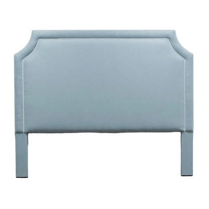 The Addison King Headboard - Sky Blue Woven Fabric - White Trim