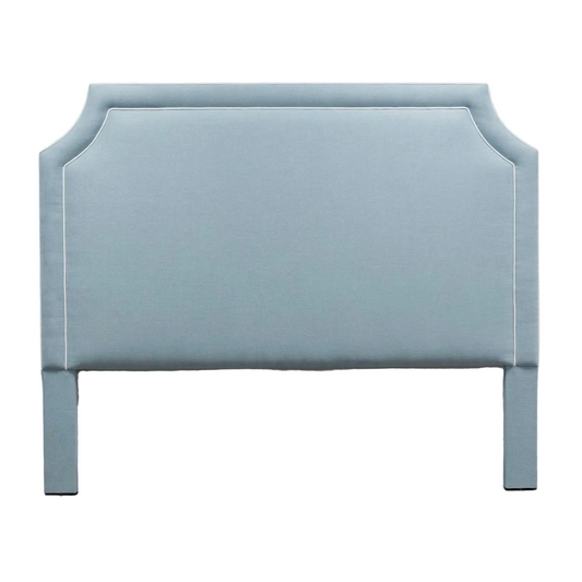 The Addison King Headboard - Sky Blue Woven Fabric - White Trim