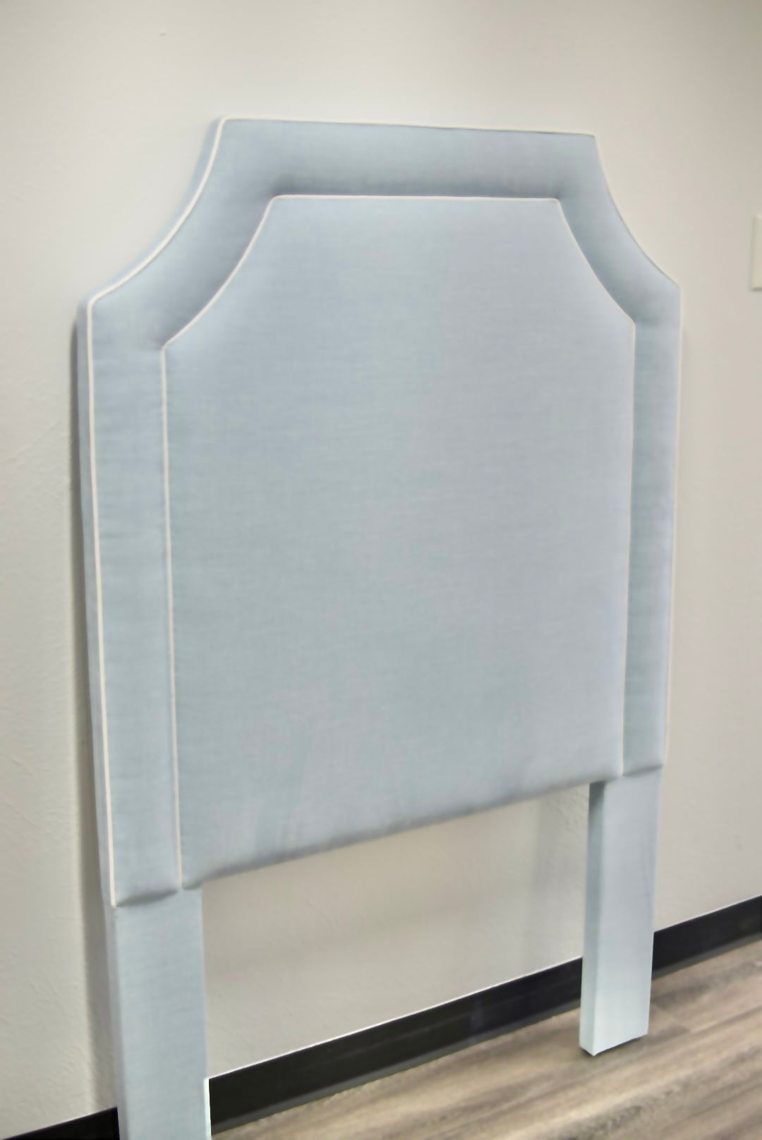 65”H Twin Headboard only - Sky Blue Woven Fabric with White Trim