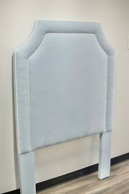 65”H Twin Headboard only - Sky Blue Woven Fabric with White Trim