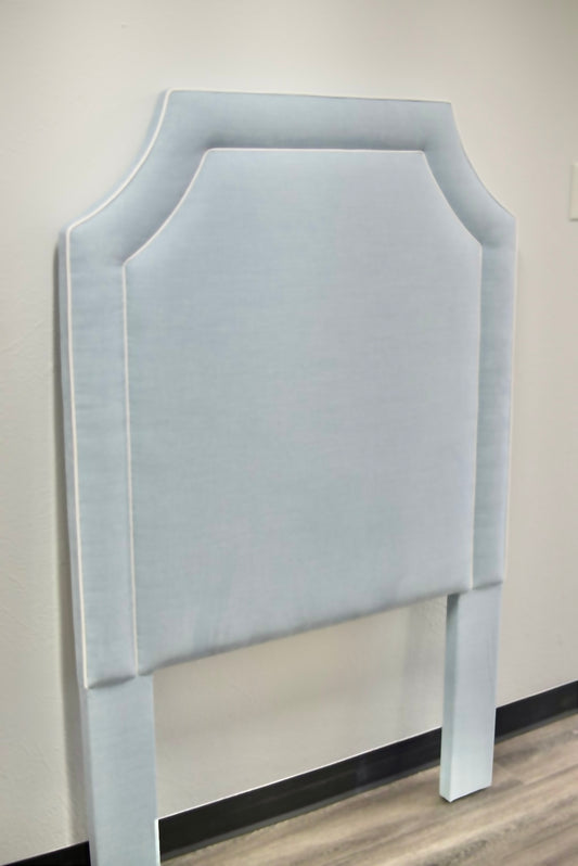65”H Twin Headboard only - Sky Blue Woven Fabric with White Trim