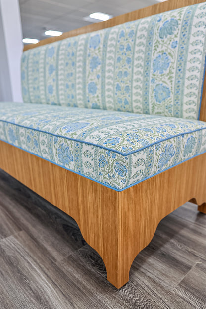 Lorraine White Oak Banquette – Lee Jofa Indiennes Fabric - Blue Trim