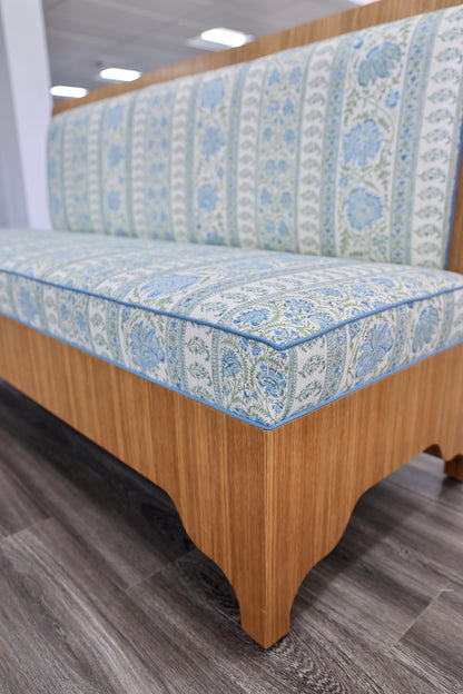 Lorraine White Oak Banquette – Lee Jofa Indiennes Fabric - Blue Trim