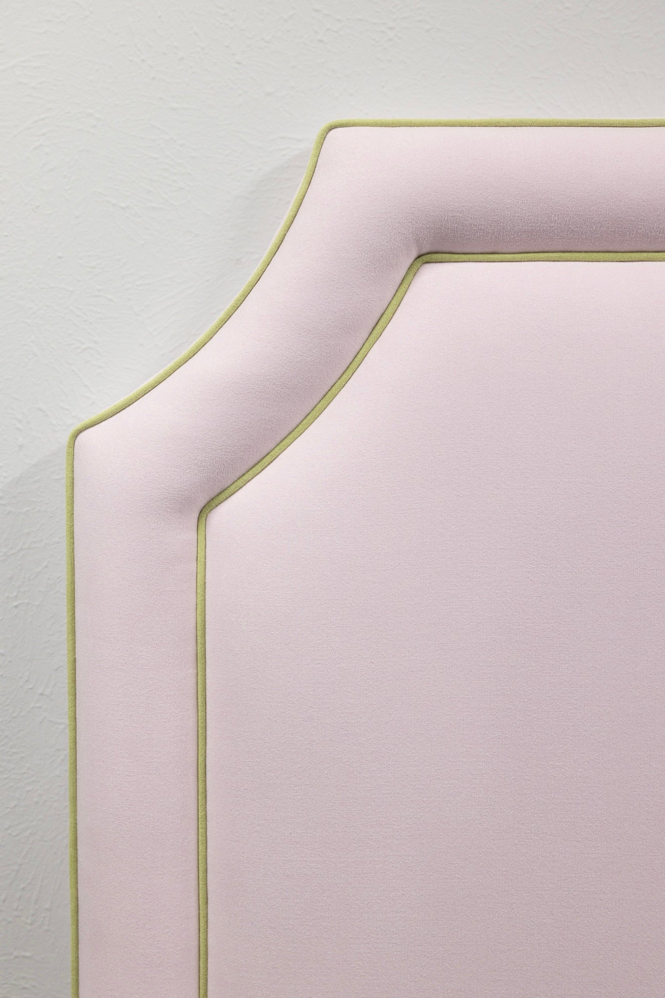The Addison Twin Headboard - Powder Pink Woven Fabric - Green Trim