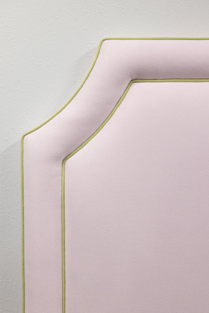 The Addison Twin Headboard - Powder Pink Woven Fabric - Green Trim