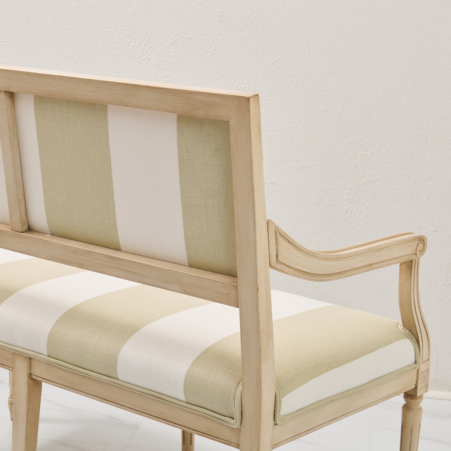 Italian Carved Upholstered Bench in Schumacher Fabric