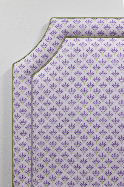 The Addison Twin Headboard - Lavender Floral Linen Fabric - Green Trim