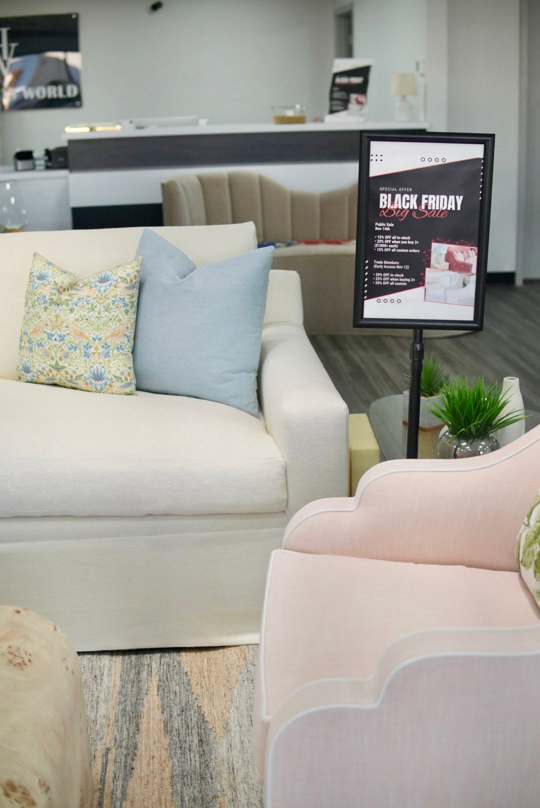 Luxe Feather-Seat Skirted Sofa in Schumacher Designer Upholstery Linen Fabric – Custom Built, In Stock