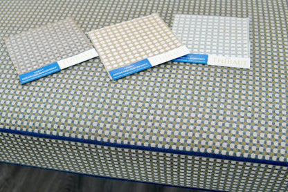 Custom Upholstered Bench in Thibaut Fabric - Navy Trim
