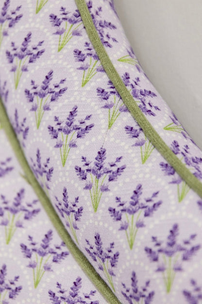 The Addison Queen Bed - Lavender Floral Linen Fabric - Green Trim