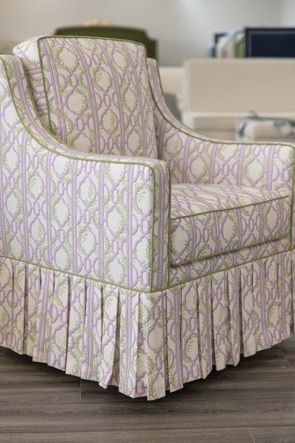 The Camille Glider Chair – Colette  Lavender Fabric - Pistachio Green Trim