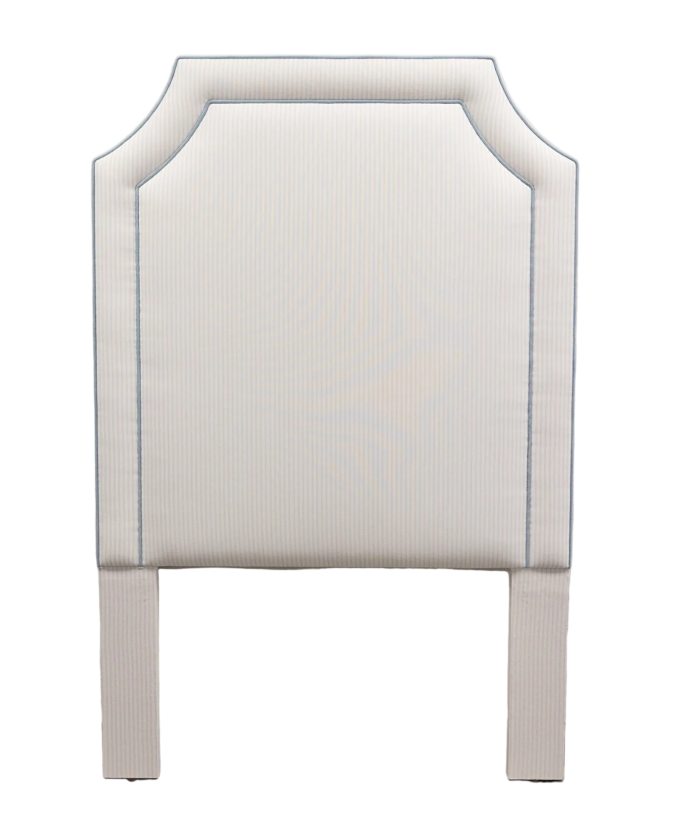 the Addison Twin Headboard - Ticking Stripe Pink Fabric - Blue Trim