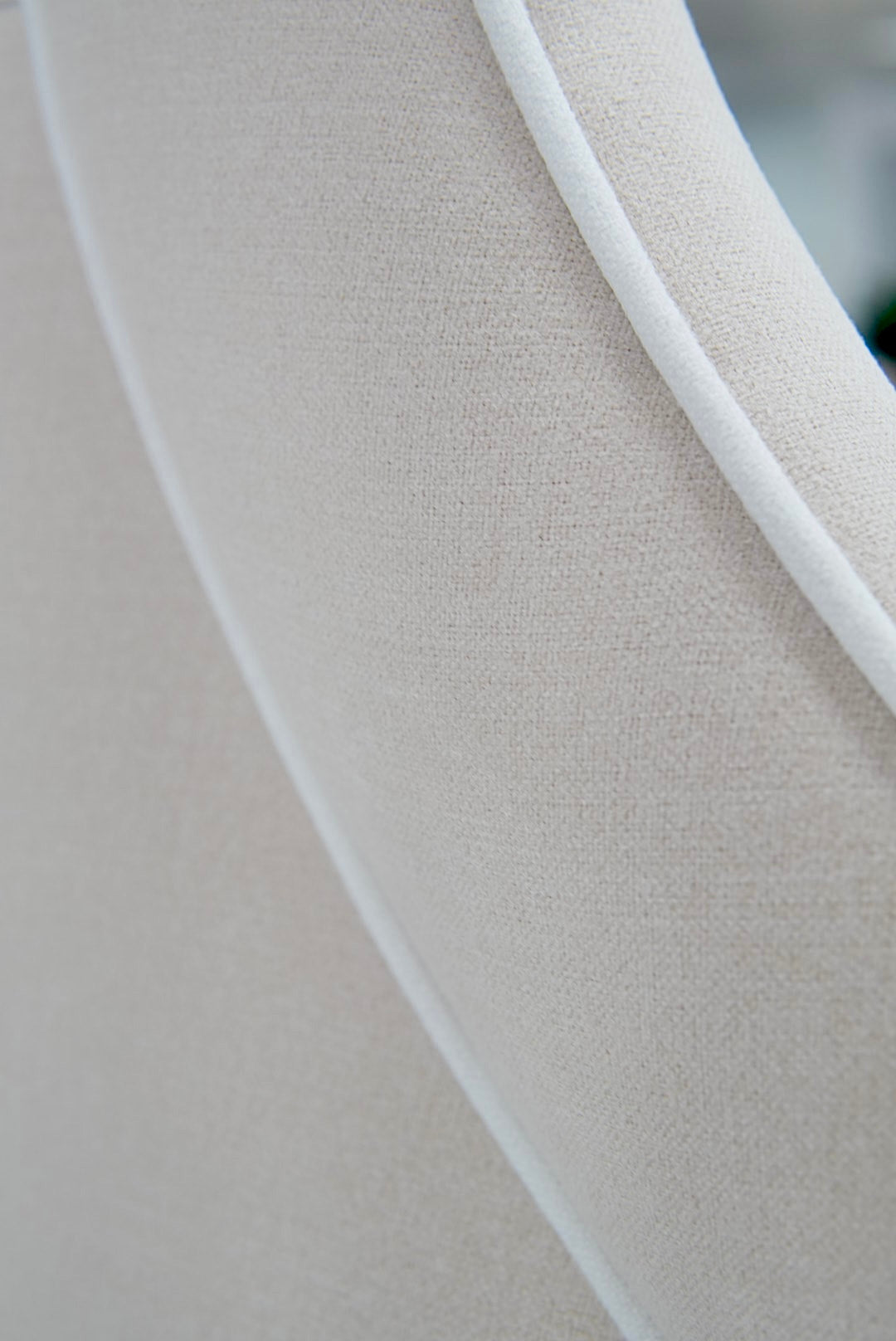 65" H King Platform Bed - Wooden Legs - Oatmeal Woven Fabric - White Welted