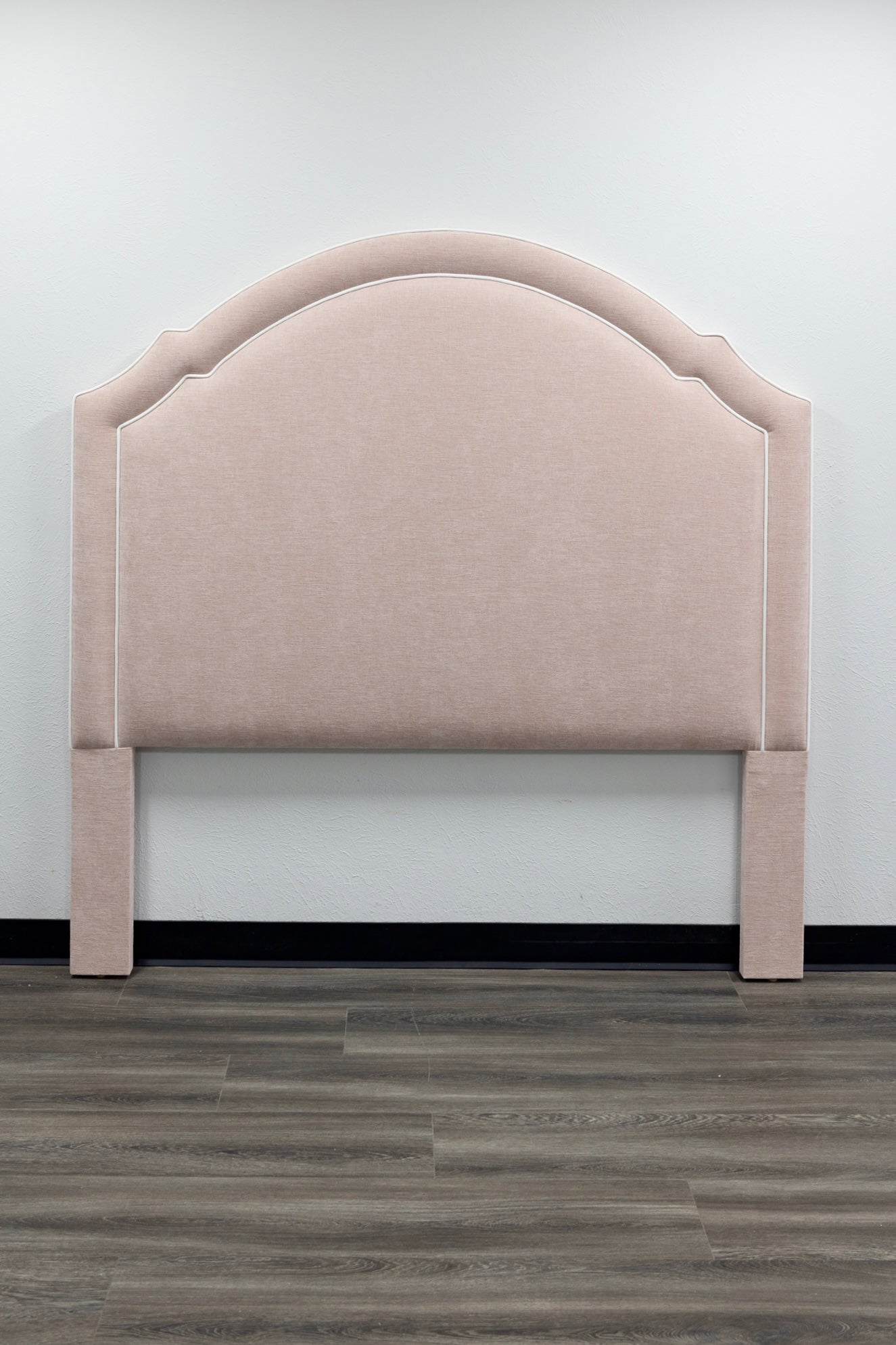The Grace Queen Headboard - Performance Pink Chenille Fabric - White Trim