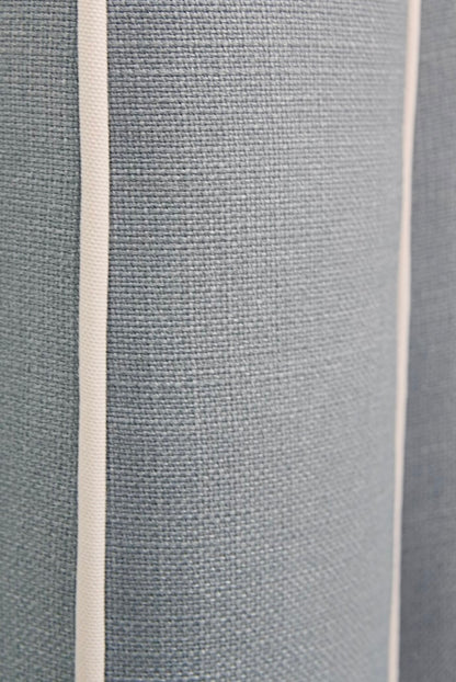 65”H Queen Headboard only - Blue Linen Fabric- White Trim