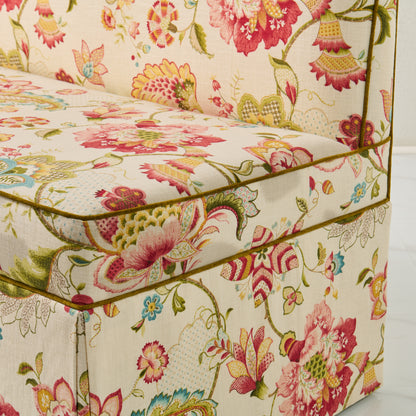76"L Custom Scalloped Banquette in Ophelia Blossom - Modern Upholstered Dining Banquette with Pleated Skirt
