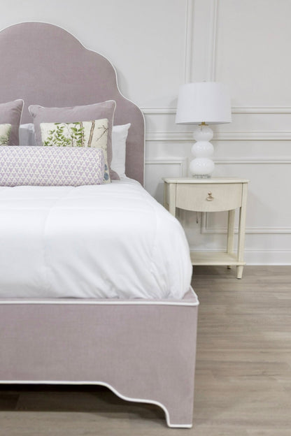 The Rachel Queen Bed - Lilac Woven Fabric - White Trim