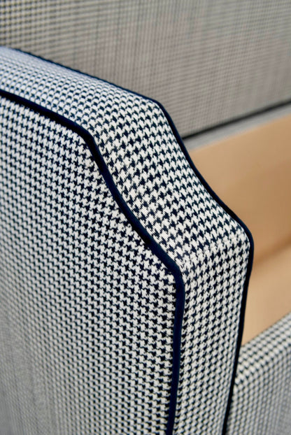 Milly Storage Bench – Houndstooth Fabric with Black Mohair Trim