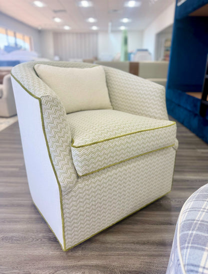 Custom Swivel Chair -  Kravet Olefin Fabric, Herringbone Texture Upholstery Fabric