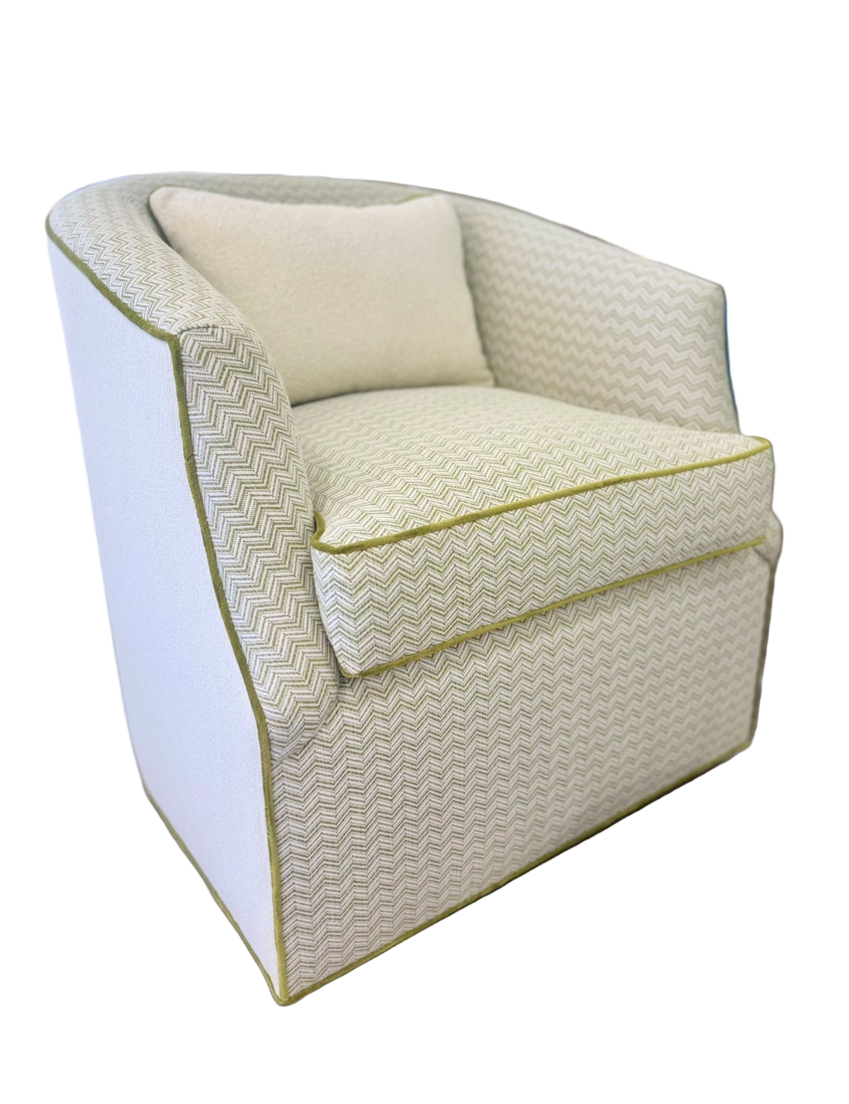 Custom Swivel Chair -  Kravet Olefin Fabric, Herringbone Texture Upholstery Fabric