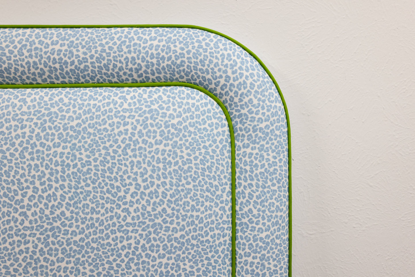 The Lorraine Twin Headboard - Animal Print Fabric - Green Trim