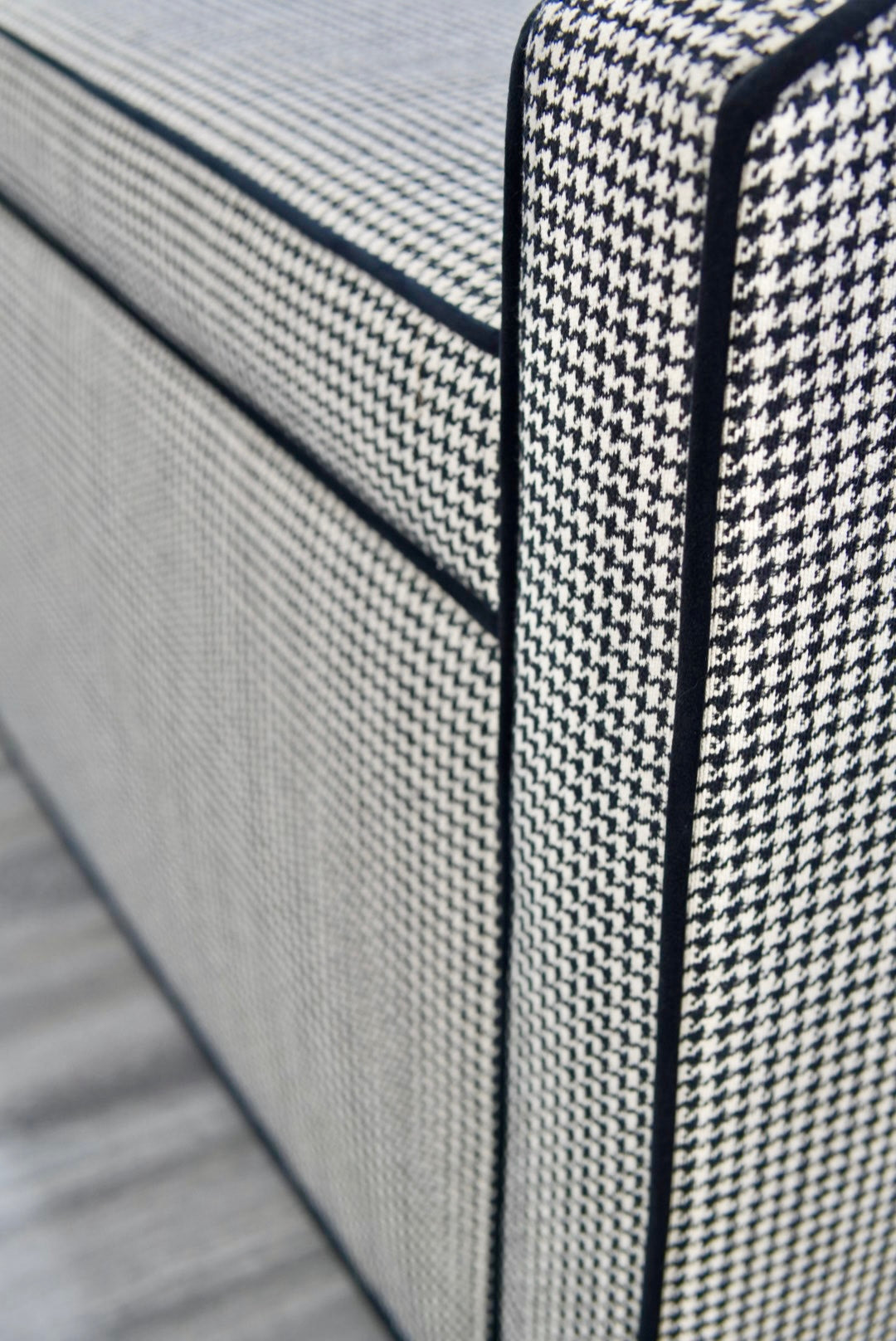 Milly Storage Bench – Houndstooth Fabric with Black Mohair Trim