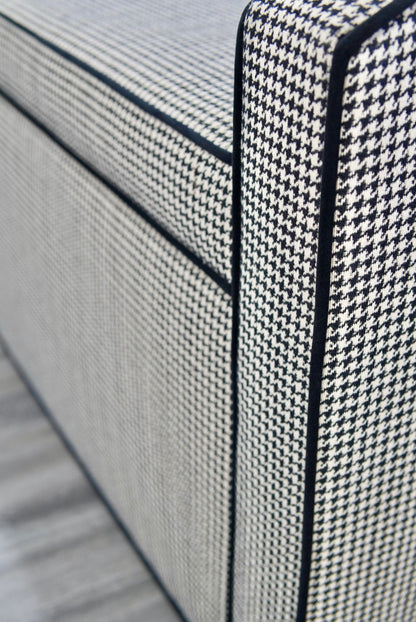 Milly Storage Bench – Houndstooth Fabric with Black Mohair Trim