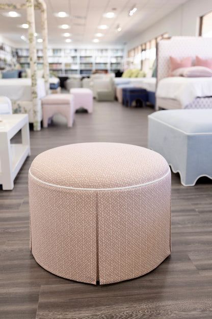 The Marlowe Ottoman - Dotted Blush Pink Fabric - White Trim