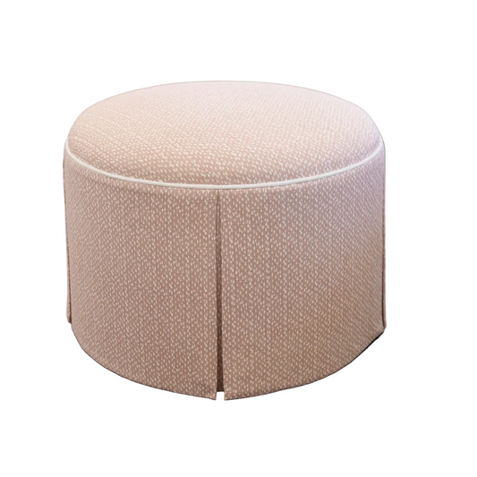 The Marlowe Ottoman - Dotted Blush Pink Fabric - White Trim