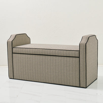 Milly Storage Bench – Houndstooth Fabric with Black Mohair Trim
