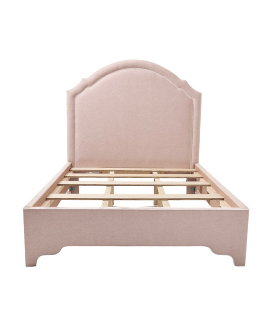 60" H Queen Upholstered Platform Bed - Pale Pink Chenille Fabric with White Trim
