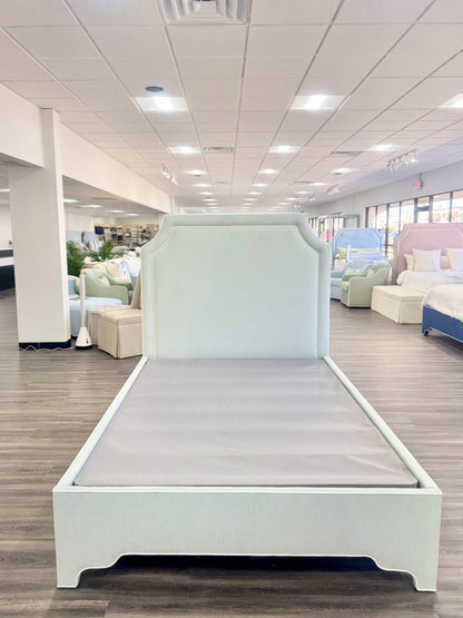 65”H Queen Upholstered Platform Bed - Seafoam Green Woven - White Trim