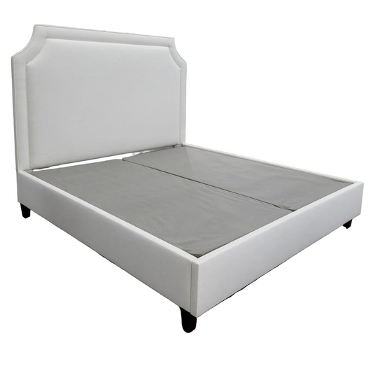 65”H King Platform Bed - Wooden Legs - Off White Linen Fabric