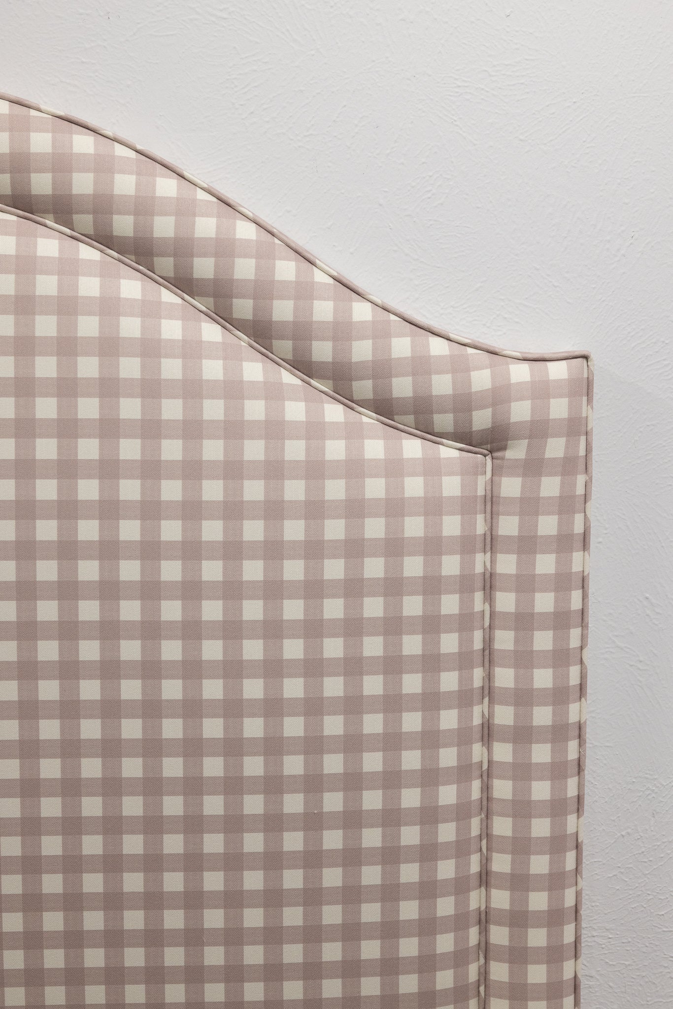 The Liliane Queen Headboard - Checkered Lilac Fabric - Self Welted