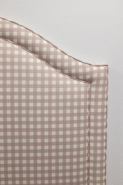 The Liliane Queen Headboard - Checkered Lilac Fabric - Self Welted