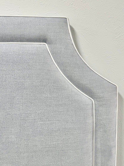 65"H King Headboard in Smoke Gray Woven Fabric - White Trim