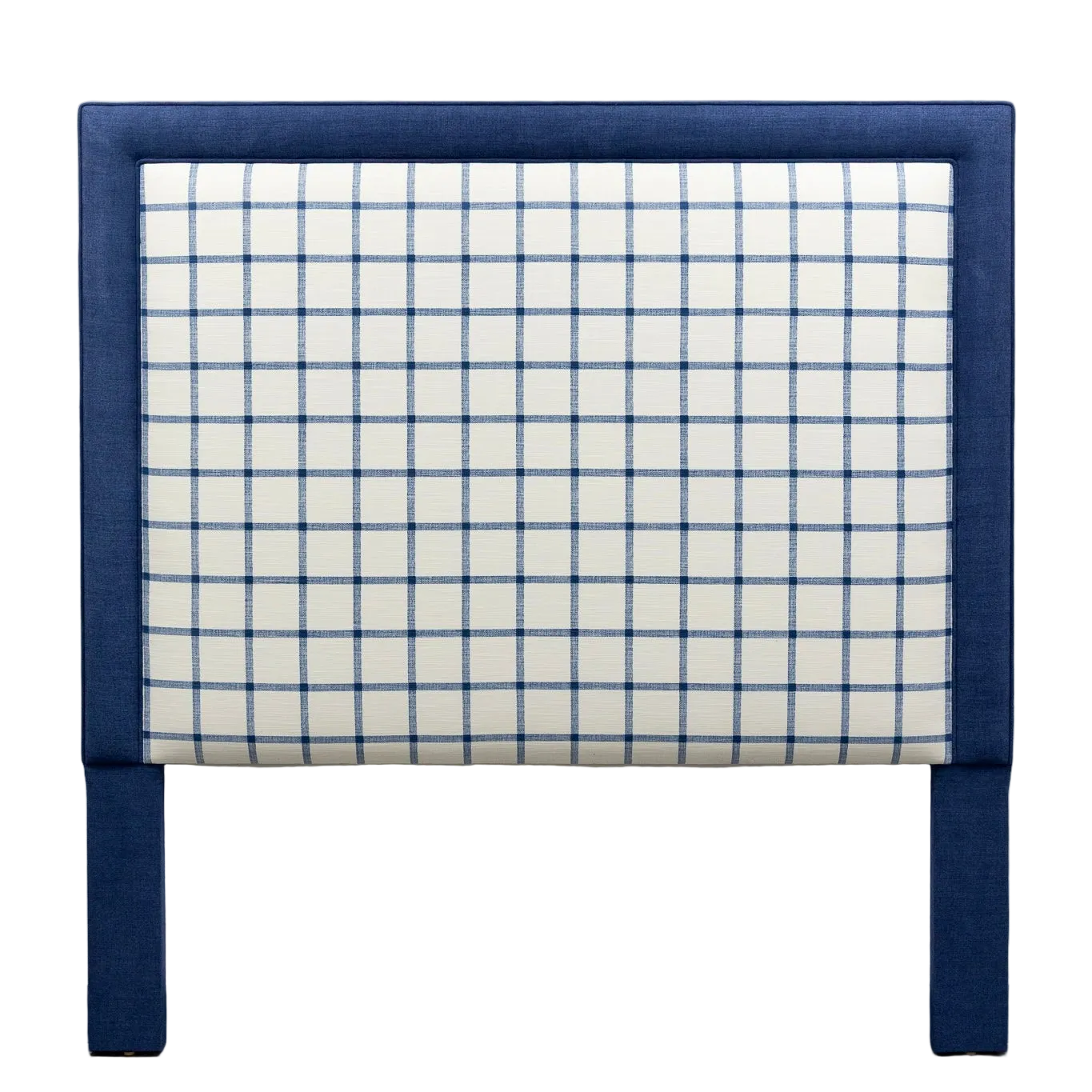 The Lorraine Queen Headboard - Navy Plaid Fabric - Navy Trim